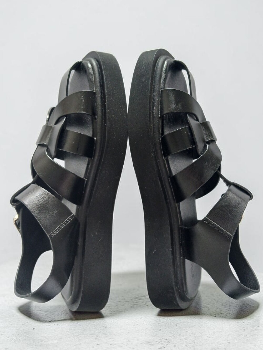 stradivarius Black Faux Leather Platform Sandals